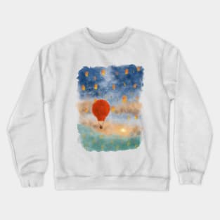 Hot air balloon on clouds towards the sun Crewneck Sweatshirt